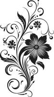 Inky Floral Emblem Vector Logo Design Noir Botanical Sketch Iconic Black Vector