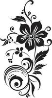 Sophisticated Hand Drawn Pattern Black Vector Subtle Floral Scroll Iconic Logo Element