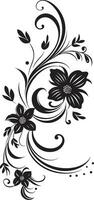 Organic Noir Bouquet Hand Drawn Emblem Botanical Noir Artistry Black Icon Design vector