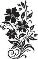 Bold Blossom Accent Black Design Element Logo Unique Botanical Sketch Iconic Vector Emblem