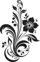 Artisanal Floral Whirl Black Icon Emblem Handcrafted Noir Blooms Vector Logo
