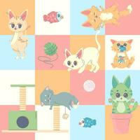 sin costura modelo conjunto de gatos , vector ilustración para tela, imprimir, vestir