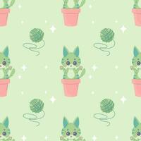 Seamless pattern catcus cactus cat, cartoon cute, vector illustration for fabric, print, apparel