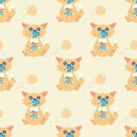 Seamless pattern cat full of fish and sleeping, vector illustration for fabric