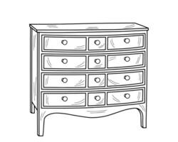 Sketch of a chest of drawers, dresser. Design piece of furniture for storage. Isolated vector