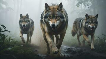 AI generated wolf's attack, Realistic images of wild animal attacks photo