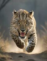 AI generated leopard's attack, Realistic images of wild animal attacks photo