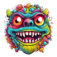 AI generated illustration of monster face with colorful eyes and mouth png