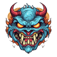 AI generated Angry monster with horns illustration for t-shirt design png