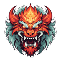 AI generated Angry dragon head with big fangs illustration isolated on transparent background png