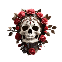 AI generated Elegant Human Skull Illustration with Rose Crown Tailored for shirt designs and sticker applications, combining grace and creativity. png