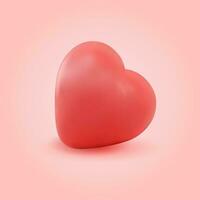 Red 3d heart icon on light pink background. Vector illustration for Valentines Day in 3d style.