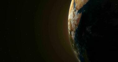 planeta tierra a amanecer iluminado desde el Dom en el exterior espacio video