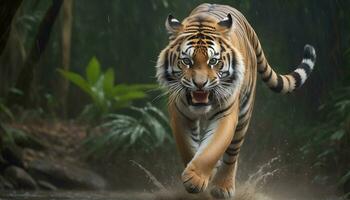 AI generated tiger's attack, Realistic images of wild animal attacks photo