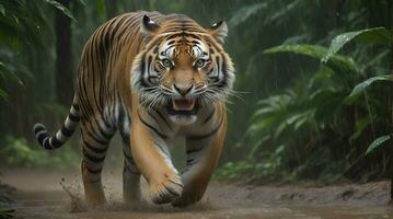 AI generated tiger's attack, Realistic images of wild animal attacks photo