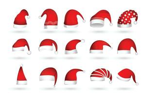set of santa claus red caps design for christmas or new year vector