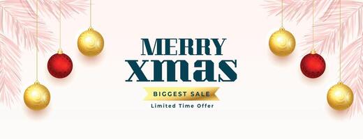 merry christmas biggest sale banner with hanging bauble vector