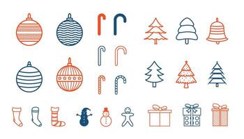 collection of christmas decorative icons design in line style vector