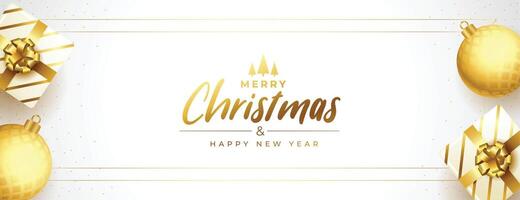 realistic merry christmas golden banner design vector