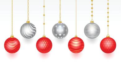 collection of isolated grey and red christmas bauble design vector