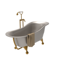 a bathtub with a gold faucet and towel png