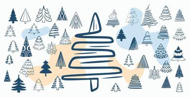 big set of christmas tree symbols in doodle style vector