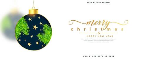 beautiful merry christmas greeting bauble wallpaper with fir and stars vector