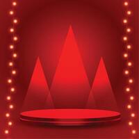 3d podium design on red background with glowing lights vector