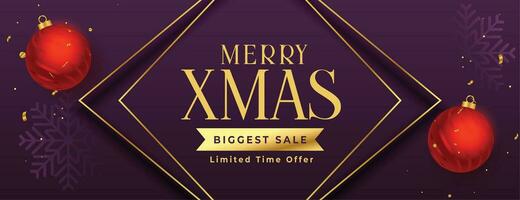 biggest christmas sale banner with realistic xmas ball vector