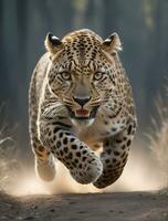 AI generated leopard's attack, Realistic images of wild animal attacks photo