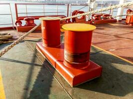 Mooring bollard on the decks of an industrial seaport. photo