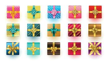 pack of 3d gift boxes with ribbon icons for christmas holiday design vector
