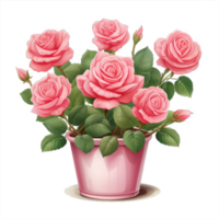 ai gerado rosa flores ramalhete em Panela isolado png