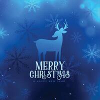 merry christmas blue deer with snowflakes background vector