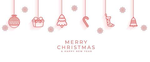 merry christmas festive greeting wallpaper with hanging xmas element vector