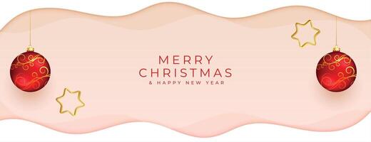 merry christmas and new year banner with hanging 3d ball vector