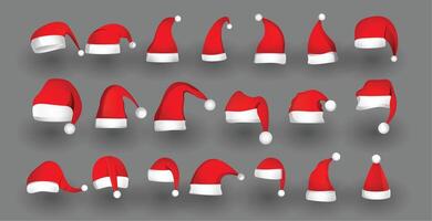 set of isolated red santa claus hats design for christmas holiday vector