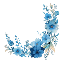 AI generated Blue floral watercolor illustration for wedding invitation. Botanical frame png