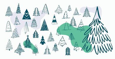 grande conjunto de Navidad árbol adornos en garabatear estilo vector