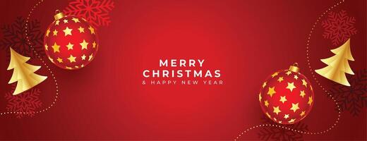 merry christmas wishes banner with 3d ball and pine tree vector