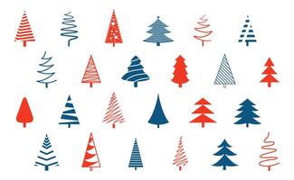 pack of christmas tree symbols in doodle style vector