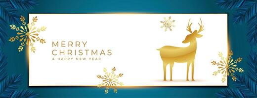 elegant merry christmas greeting banner with golden reindeer design vector