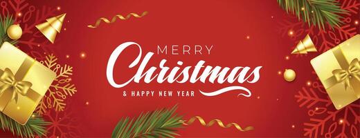 realistic red merry christmas festival banner design vector