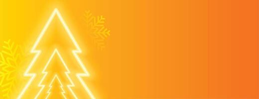 glowing neon christmas tree on yellow orange background vector