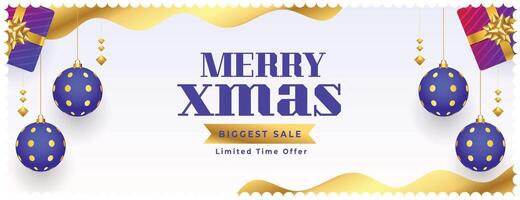 merry christmas biggest sale banner with 3 ball decoration vector