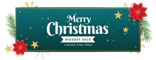 merry christmas sale banner with flower decoration vector