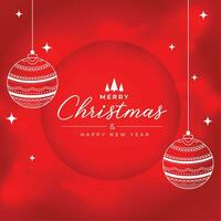 merry christmas and  new year event card with hanging ball vector