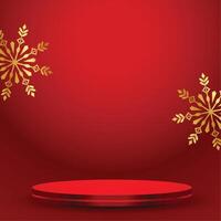 merry christmas red background with 3d podium and snowflake vector