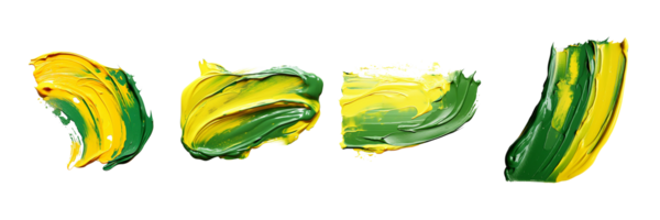 AI generated a set of four green and yellow paint strokes on transparent background png