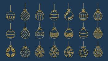 big set of golden xmas bauble symbols design for christmas decoration vector